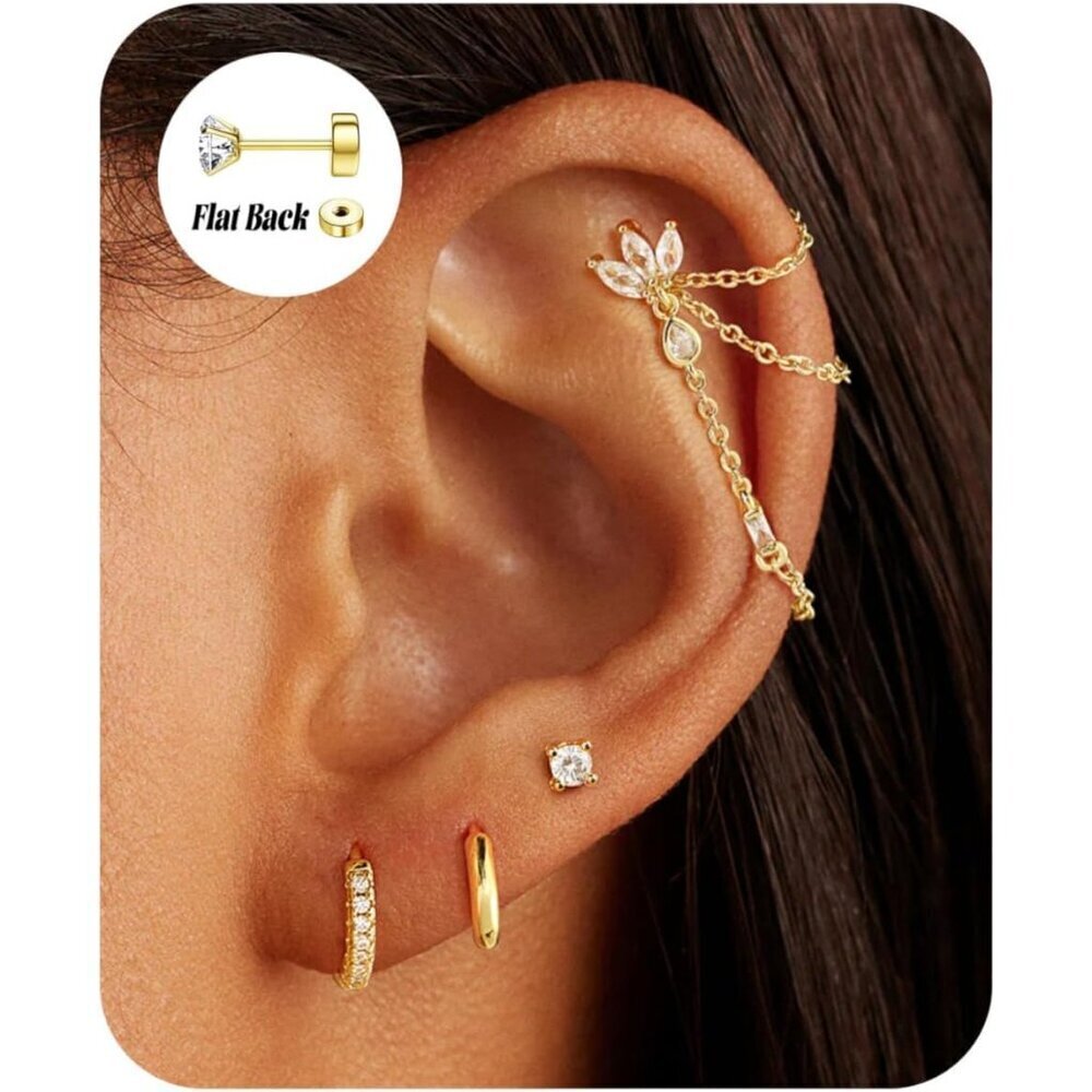 7Pcs Earring Stacks Set Gold Plated Multiple Piercings for Women Jewelry